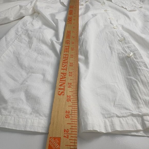 Vintage White Poet Blouse Cotton Embroidered Large Peter Pan Collar Puff Sleeves - Picture 8 of 10